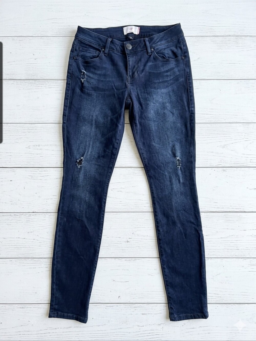 CAbi Jeans Womens 8 Dusk Destructed Skinny Denim Dark Wash 3193